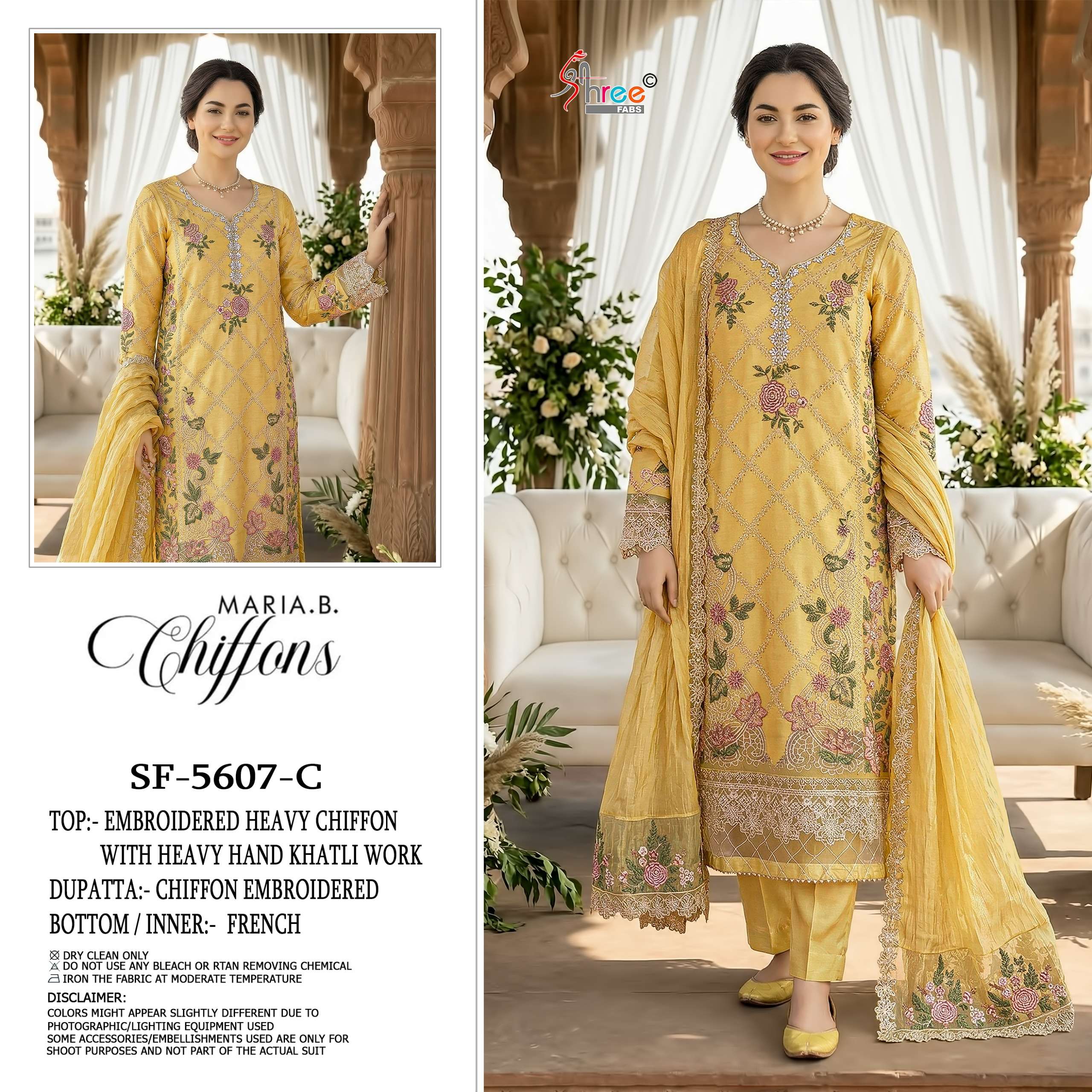SHREE FABS SF 5607 COLOR CHIFFON HAND KHATLI & LATKAN SUIT FOR UNSTITCH SET WHOLESALE